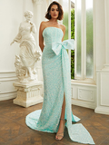 Backless Sage Green Sequins Mermaid Dress HZ1023