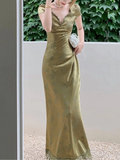 Summer Elegant Women Satin Backless Short Sleeve Lace Sexy Bandage Vintage Bodycon Vestidos Female Fashion Robe New Prom Dress HZ1023
