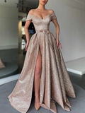A-Line Evening Dresses Sparkle & Shine Dress Formal Evening Floor Length Short Sleeve V Neck Sequined with Bow HZ1023