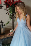 A Line Deep V Neck Ball Gown Prom Dresses Open Back White Evening Dresses HZ1023