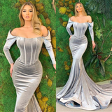 Velvet Long Sleeves Prom Dress Mermaid Long Evening Gowns HZ1023