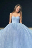 Spaghetti Straps Sparkly Lilac A Line Prom Dresses Sequin Evening Dress HZ1023
