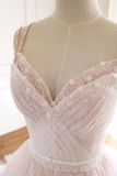 Pink Tulle Prom Dresses with Lace Appliques, A Line Formal Evening Party Dresses HZ1023