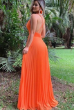 Sexy V-Neck Pleated Long Orange Prom Dress HZ1023