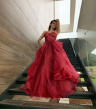 Spaghetti Straps Pink Tulle Long Ball Gown HZ1023