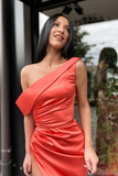 One shoulder orange sexy prom dress chiffon long HZ1023