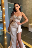 Classic One Shoulder Sweetheart Beadings Mermaid Prom Dress Side Slit HZ1023