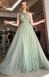 One Shoulder Tulle Bridesmaid Dress Green Formal Dress With Slit HZ1023