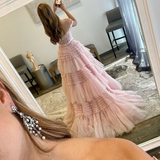 Cute A Line Off the Shoulder Pink Tulle Prom Dresses Quinceanera Dresses HZ1023