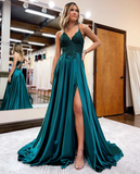 A-line Spaghetti Straps Corset Back Prom Dress With Split HZ1023