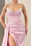 Stunning Sweetheart Sequins Mermaid Prom Dress Slit Long With Ruffles HZ1023