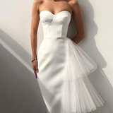 Sexy Satin Black/White Evening Dress Mermaid Strapless Tiered Off Shoulder Sleeveless Girl Formal Prom Dress HZ1023
