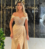 OFF THE SHOULDER GLITTER PROM DRESS HZ1023