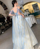 Green tulle lace long prom dress, green tulle lace formal dress HZ1023