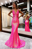 Lavender fashion V-neck shiny sequins long prom dress evening gown HZ1023