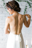 Sexy A-Line Deep V-Neck Backless Chiffon Boho Wedding Dresses with Pleats HZ1023