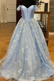 Light Blue Sweetheart Off-the-Shoulder A-line Prom Dress HZ1023