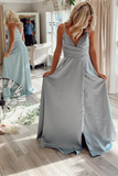 A Line V Neck Red/Pink/Blue Long Prom Dresses with Pocket, V Neck Red/Pink/Blue Formal Graduation Evening Dresses HZ1023