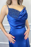 Spaghetti-Straps Long Beadings Mermaid Prom Dress Split With Ruffles HZ1023
