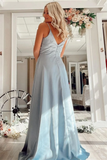 A Line V Neck Red/Pink/Blue Long Prom Dresses with Pocket, V Neck Red/Pink/Blue Formal Graduation Evening Dresses HZ1023