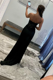Sheath Sweetheart Long Satin Prom Dress with Slit HZ1023