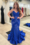 Lace Strapless Beaded Mermaid Long Prom Dress HZ1023