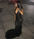 Mermaid Sequins Black Girl Formal Dress Sparkly Prom Dresses HZ1023