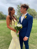 Mermaid V-neck Sequined Sweep Train Prom Dresses With Split HZ1023