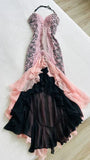 Pink fashion elegant backless halter exquisite lace A-line long prom dress evening gown party dress HZ1023
