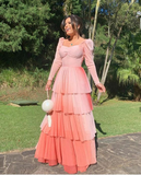 Pink Long Sleeves A Line Prom Dress HZ1023
