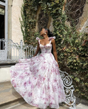 Pink/Blue Sweet A Line Floral Chiffon Long Elegant Floor Length Ball Gown Evening Gown Wedding Party Gown Prom Gown Graduation Gown HZ1023