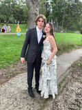 Off-White Spaghetti Straps Floral Prom Dress HZ1023