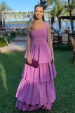 Backless Purple A Line Layered Prom Dress HZ1023