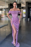 MERMAID OFF-THE-SHOULDER SEQUINED FLOOR-LENGTH HIGH SPLIT OPEN BACK PROM DRESS HZ1023