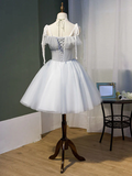Gray tulle lace short prom dress, gray tulle homecoming dress HZ1023