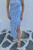 Sky Blue Strapless Senior Prom Dress HZ1023
