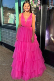 V-Neck Beaded Waist Tulle Long Prom Dress HZ1023