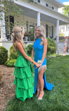 Green Spaghetti Straps Layered Long Prom Dress HZ1023