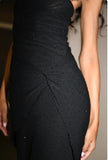 Black shiny stylish elegant off-shoulder sequined long slim fit floor-length ball gown evening dress party dress HZ1023