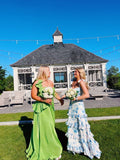 Blue floral elegant long formal evening gown sleeveless slit dress party dress HZ1023