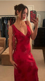 Pink Fashion Elegant Charming V Neck Floral Print Long Satin Ball Gown Evening Dress Holiday Party Dress HZ1023