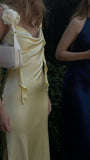 ????Yellow Fashion Elegant Long Slim Fit Ruffle Satin Ball Gown Evening Dress Garden Party Dress Graduation Dress Prom Dress Wedding Guest Party Dress Bridesmaid Dress HZ1023