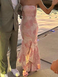 Pink Elegant Fashion Floral Long Slim Fit prom dress Evening Dress Party Dress Bridesmaid Dresses HZ1023