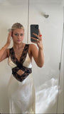 White/black satin fashion simple lace long slim fit ball gown evening dress HZ1023