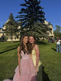 Pink sweet fashion V-neck elegant long tulle floor-length trailing ball gown evening dress prom dress HZ1023