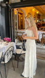 Ivory Tulle Spaghetti Strap Elegant Long Evening Gown Party Dress HZ1023