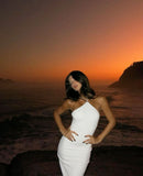 White fashion cross strap elegant simple long satin floor-length mermaid ball gown evening dress HZ1023