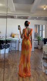 Orange Fashion Gradient Spaghetti Strap Long Ruffle Elegant Chiffon Ball Gown prom dress Evening Dress Holiday Party Dress HZ1023