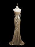 Gold Gorgeous Fashion Elegant Exquisite Beaded Long Sequin Mermaid Slim Ball Gown Evening Dress HZ1023