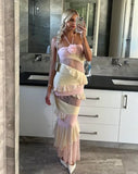 Pink backless tight lace three-dimensional rose flower long prom dress formal evening dress party dress HZ1023